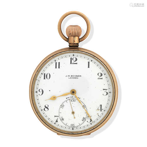 J.W. Benson. A 9k gold open faced keyless pocket watch London 1925 London 1925