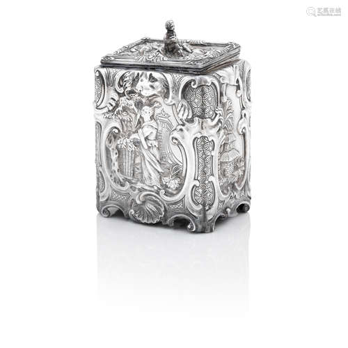 A George II silver tea caddy after Paul De Lamerie by Thomas Heming, London 1753