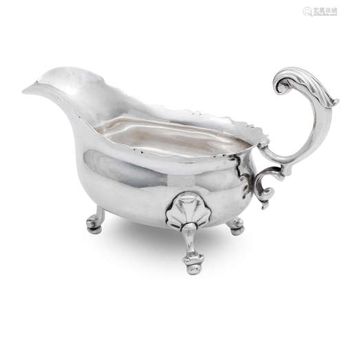 A George II silver sauce boat makers mark indistinct, London 1747