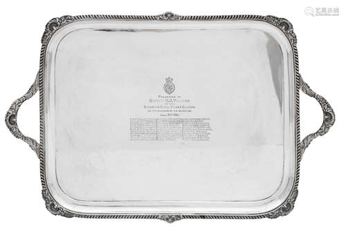 Of military interest; A large late Victorian twin-handled silver tray London 1900, makers mark T.B.