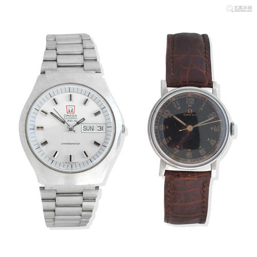 Omega. A stainless steel quartz calendar wristwatch