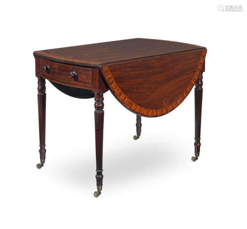 A George III mahogany, satinwood crossbanded and calamander banded Pembroke table