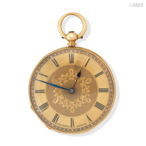 Lecomte Geneve. An 18k gold key wind pocket watch