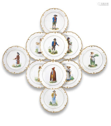 A set of ten Italian porcelain plates Mid 19th century