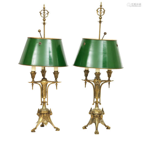 A pair of late 19th century brass lamps