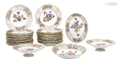 A collection of Meissen and Dresden pierced rim porcelain Late 19th century