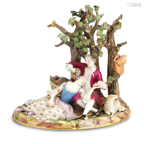 A Meissen figure group of lovers Late 19th century