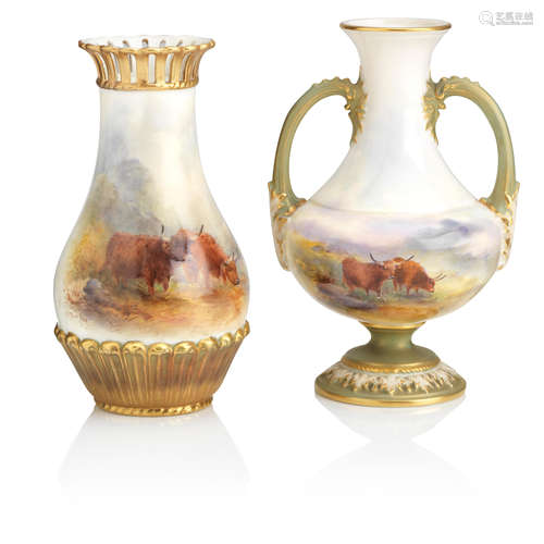 Two small Royal Worcester vases by Harry Stinton Dated 1909 and 1912