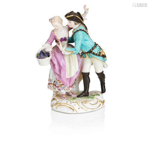 A Meissen figure group of a gallant couple 18th century, dot period