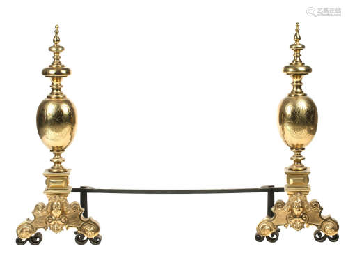 A large 17th century style brass andiron, 20th century