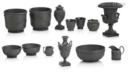 A collection of black basalt wares 18th, 19th and 20th century