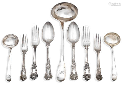 A mixed part canteen of 19th century silver flatware various makers and dates to include London 1838