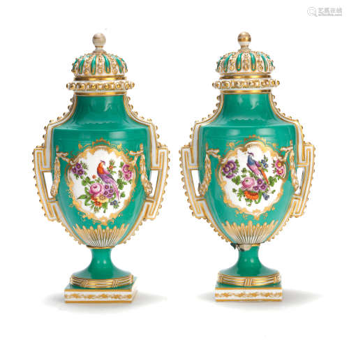 A pair of Coalport vases and covers Circa 1850