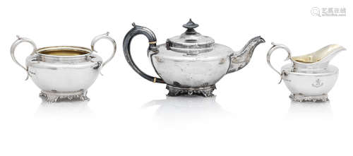 A George IV three piece silver tea service by Richard Pearce & George Burrows, London 1829