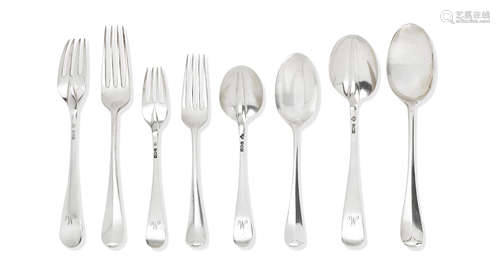 A part canteen of 20th century rat-tailed silver flatware by James Ramsay, London 1913