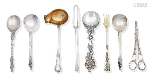 A collection of British and Continental silver flatware various makers and dates