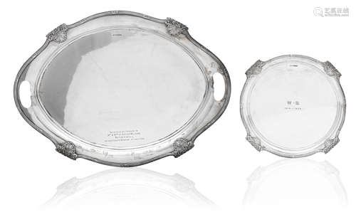 A twin-handled silver tray and matching salver by Walker & Hall, Sheffield 1936/38