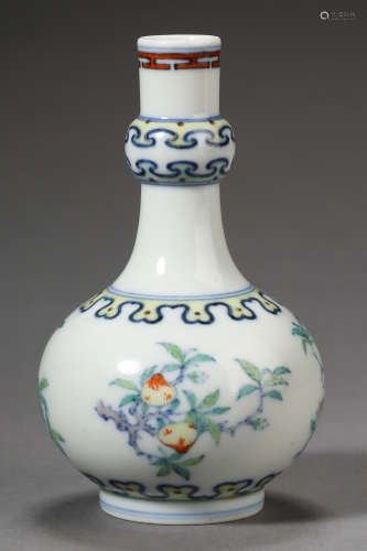 A Dou Cai three multi-pattern bottle.  Yongzheng mark