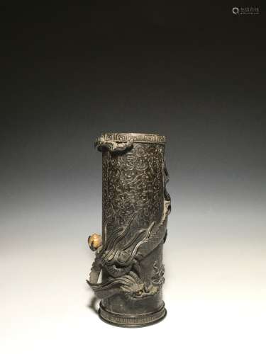 江戶時期 銅卷龍花瓶