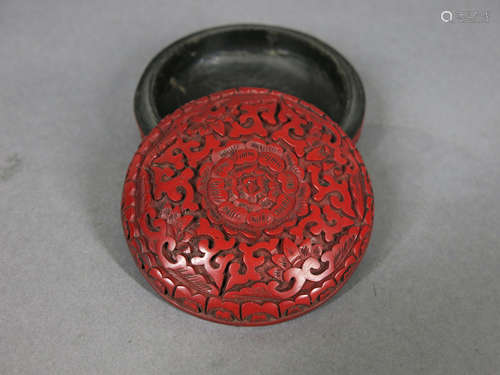 A Chinese Carved Lacquerware Floral Round Seal Box