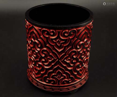 A Chinese Carved Lacquerware Brush Pot