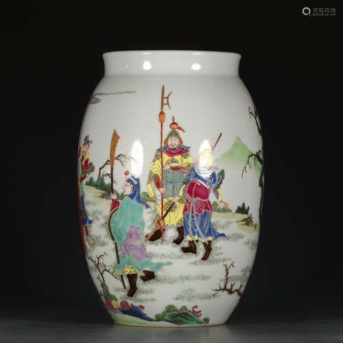 A Chinese Famille Rose Figure Painted Porcelain Lantern-shaped Vase