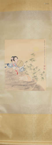 A Chinese Bamboo and Figure Painting, Zhu Meicun Mark