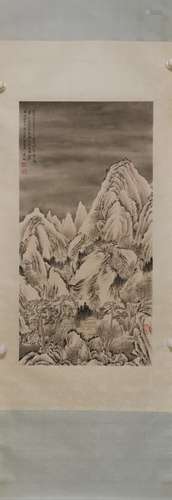 A Chinese snow-covered landscape Painting, Pu Ru Mark