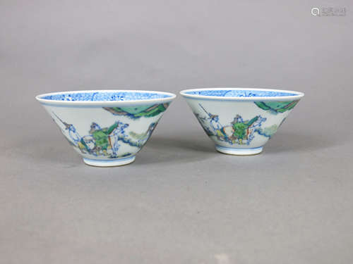 A Pair of Chinese Doucai Figures Painted Porcelain Cups