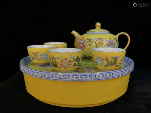 A ChineseYellow Enamel Porcelain Tea Set