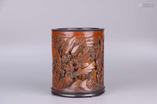 A Chinese Carved Bamboo Brush Pot