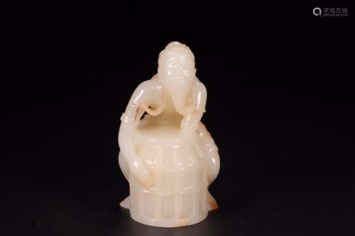 A Chinese Carved Hetian Jade Fisher Ornament