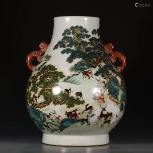 A Chinese Famille Rose Painted Porcelain Double Ears Zun