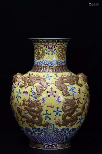 A Chinese Enamel Carved Gild Dragon Pattern Porcelain Zun
