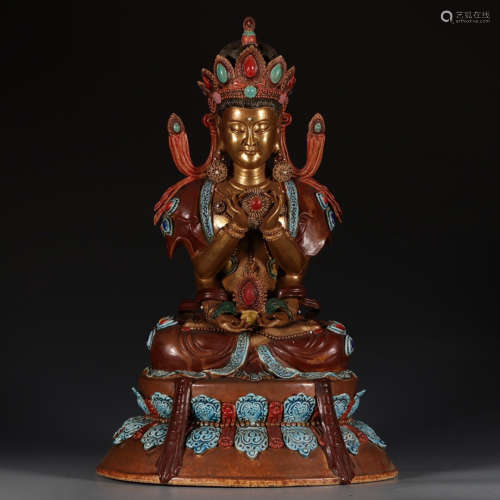 A Chinese Gucai Porcelain 4 Arms Guanyin Statue