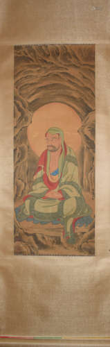 A Chinese Bodhidharma Painting Silk Scroll, Su Hanchen Mark