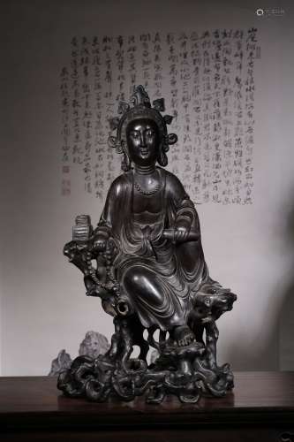 A Chinese Carved Lobular Red Sandalwood Guanyin Statue
