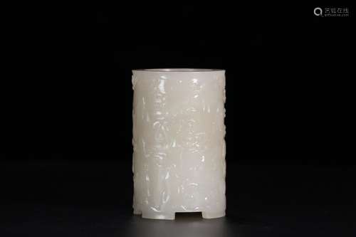 A Chinese Hetian Jade Brush Pot