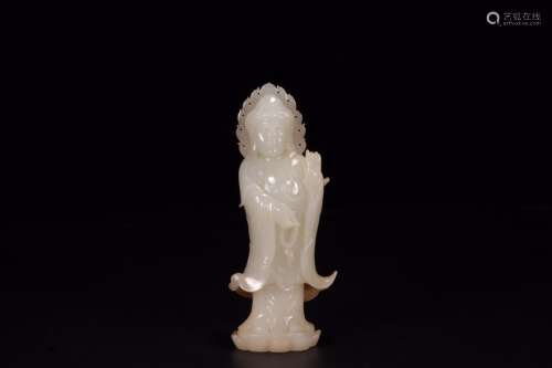 A Chinese Carved Hetian Jade Guanyin Ornament