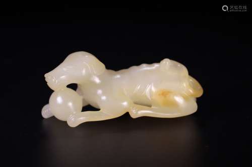 A Chinese Carved Hetian Jade Dog Ornament