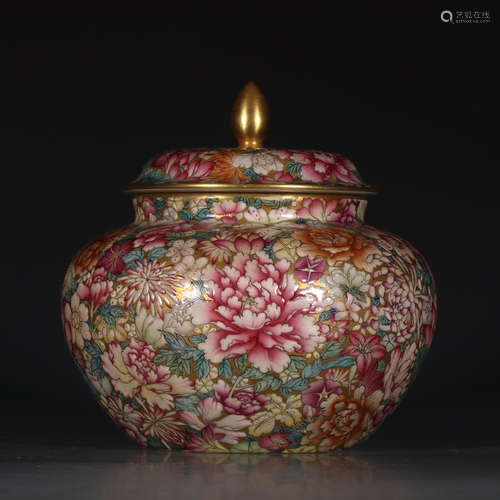 A Chinese Famille Rose Floral Porcelain Jar with Cover