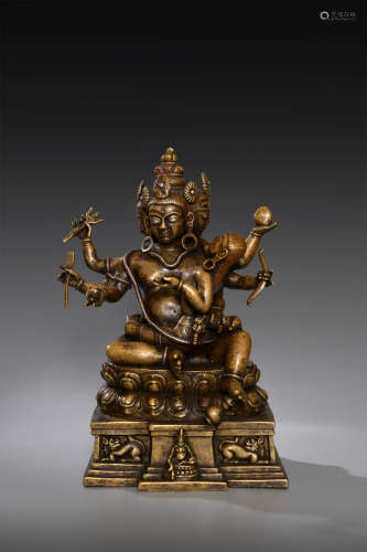 A Chinese Alloy Copper Statue of Fortune God