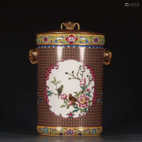 A Chinese Famille Rose Flower&Bird Pattern Porcelain Jar with Cover