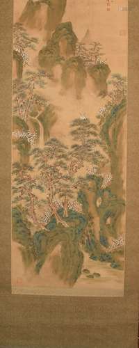 A Chinese Landscape Painting Silk Scroll, Wang Hui Mark