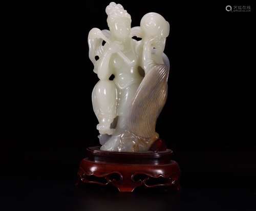 A Chinese Carved Hetian Jade Guanyin Ornament