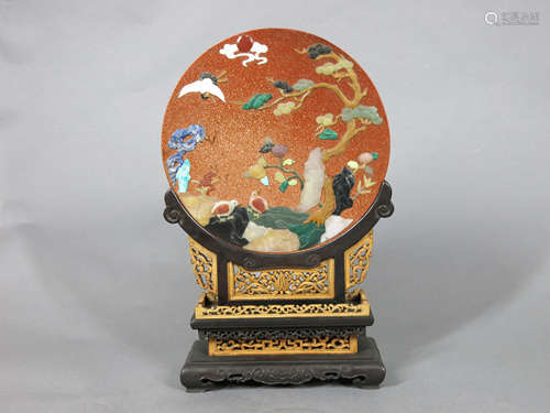 A Chinese Gem Inlaid Glassware Tabel Screen