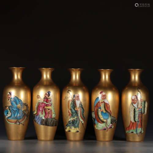 A Chinese Gold Porcelain Guanyin Vase