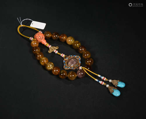 A Chinese Yellow Jade Beads Hand String