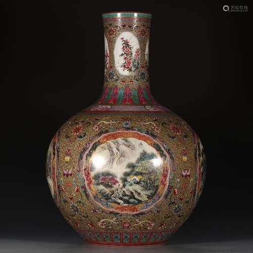 A Chinese Landscape Painted Floral Porcelain Vase