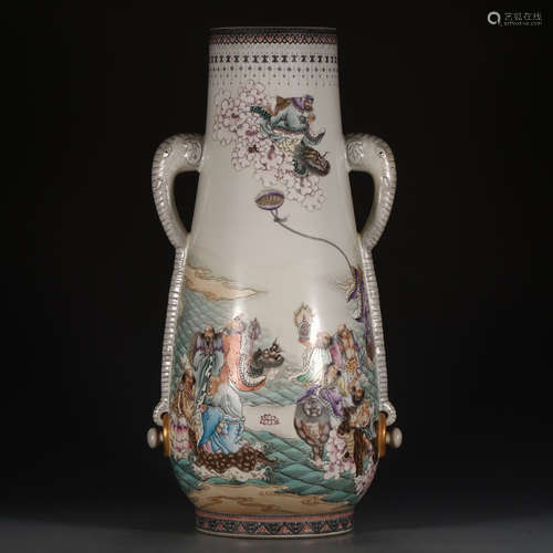 A Chinese Famille Rose Arhats painted Porcelain Zun